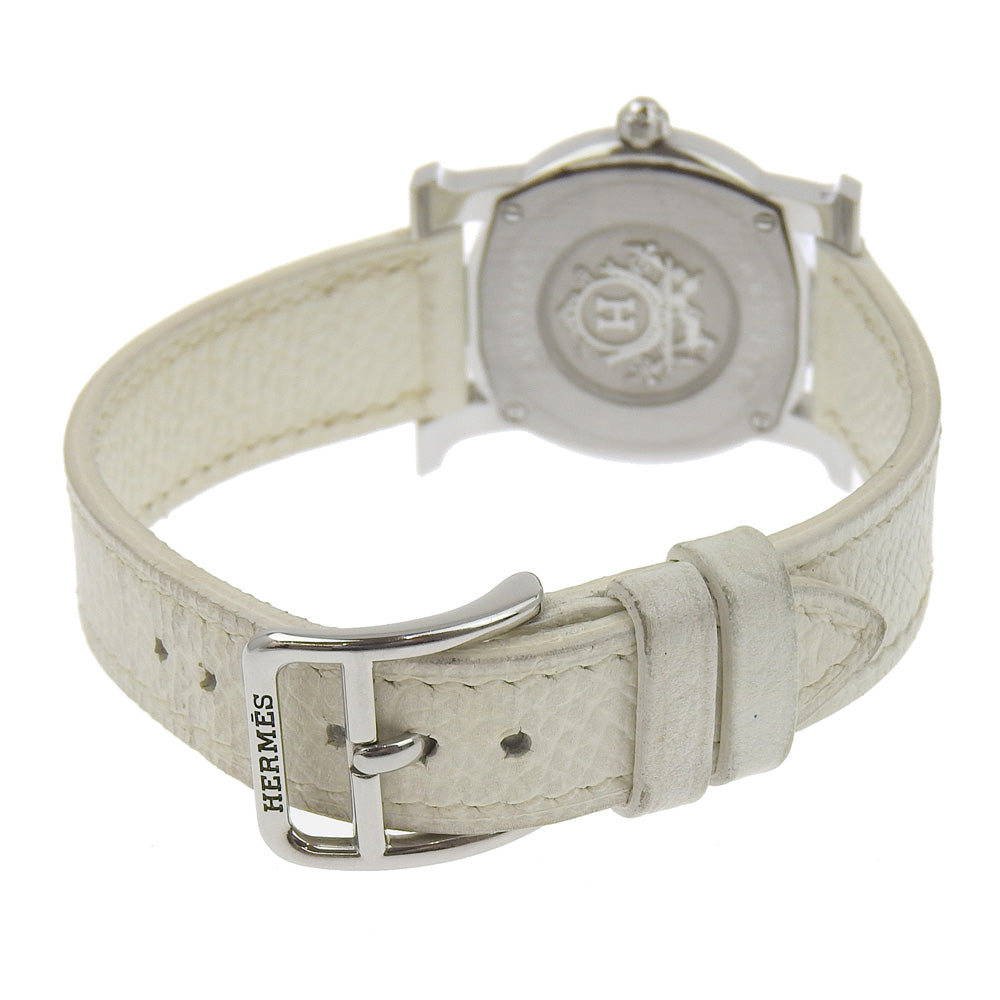 HERMES Watches Quartz HR1.210 Stainless Steel , Embossed Leather Silver H watch Rondo White dial Women Used Authentic