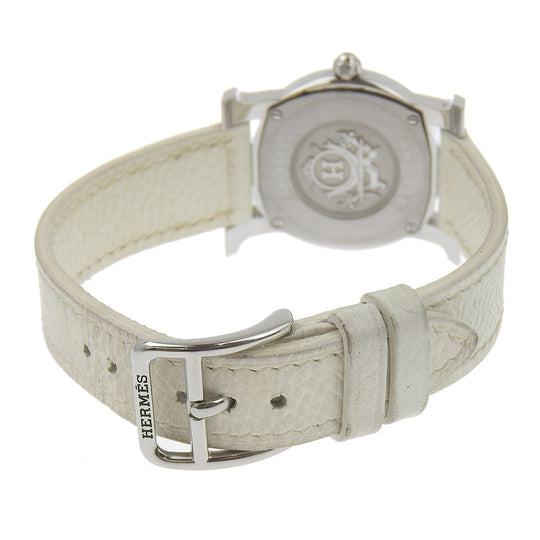 HERMES Watches Quartz HR1.210 Stainless Steel , Embossed Leather Silver H watch Rondo White dial Women Used Authentic