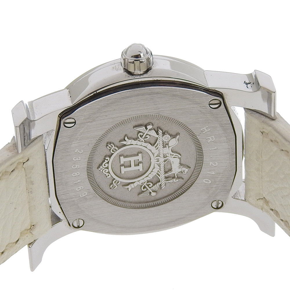 HERMES Watches Quartz HR1.210 Stainless Steel , Embossed Leather Silver H watch Rondo White dial Women Used Authentic