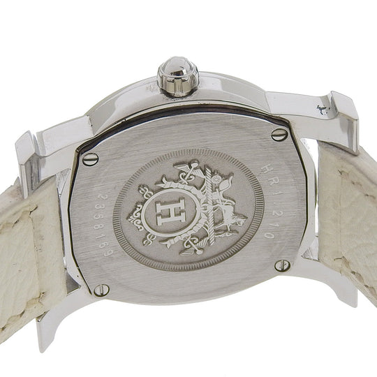 HERMES Watches Quartz HR1.210 Stainless Steel , Embossed Leather Silver H watch Rondo White dial Women Used Authentic