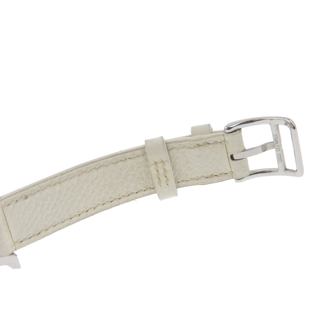 HERMES Watches Quartz HR1.210 Stainless Steel , Embossed Leather Silver H watch Rondo White dial Women Used Authentic