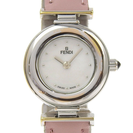 FENDI Watches Quartz 320L Stainless Steel , Embossed Leather white White shell dial Women Used Authentic