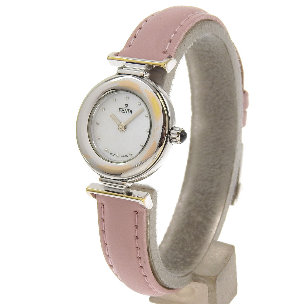 FENDI Watches Quartz 320L Stainless Steel , Embossed Leather white White shell dial Women Used Authentic