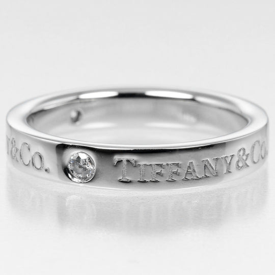 TIFFANY&Co. Ring Pt950Platinum, 3P Diamond Silver Flat band Women Used Authentic