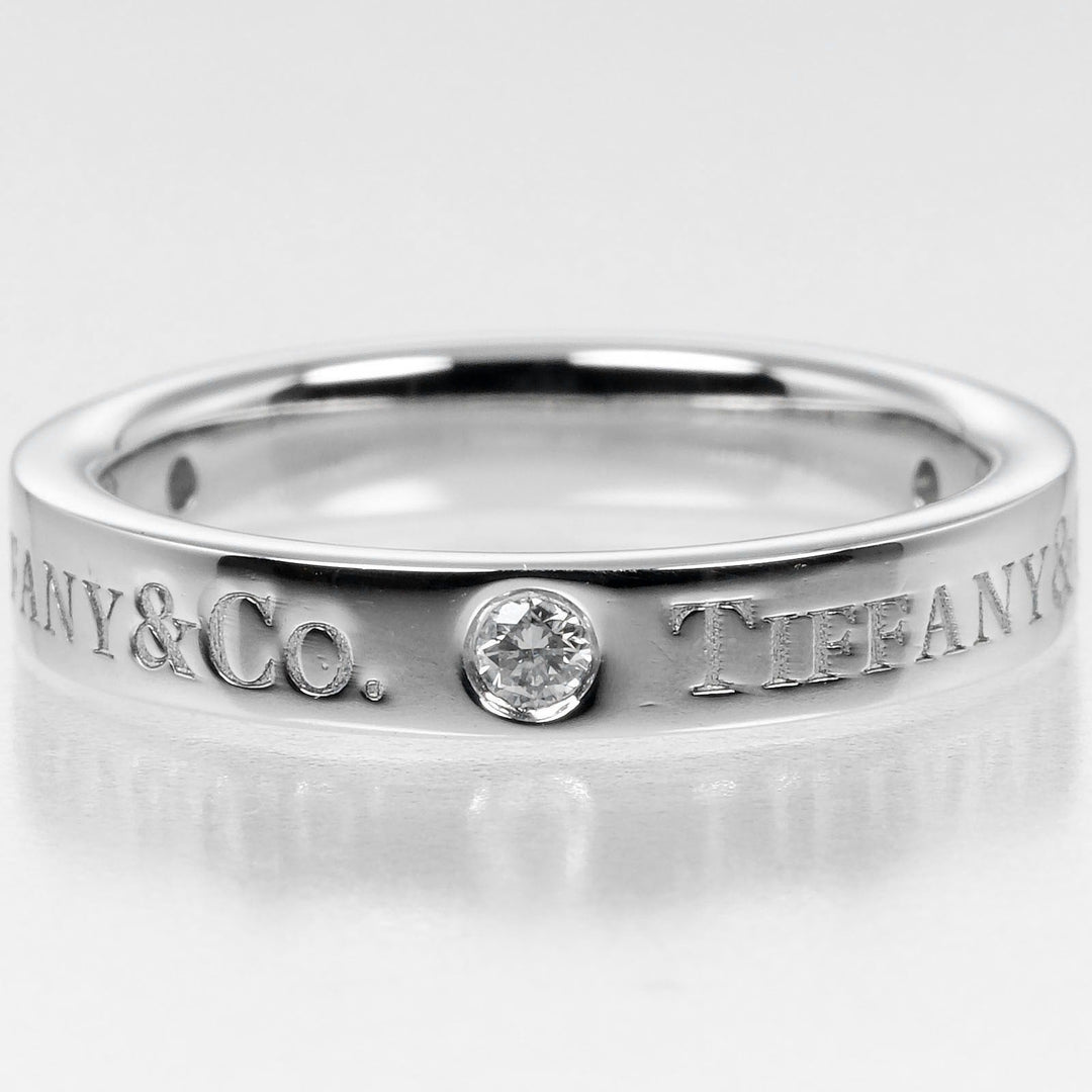 TIFFANY&Co. Ring Pt950Platinum, 3P Diamond Silver Flat band Women Used Authentic