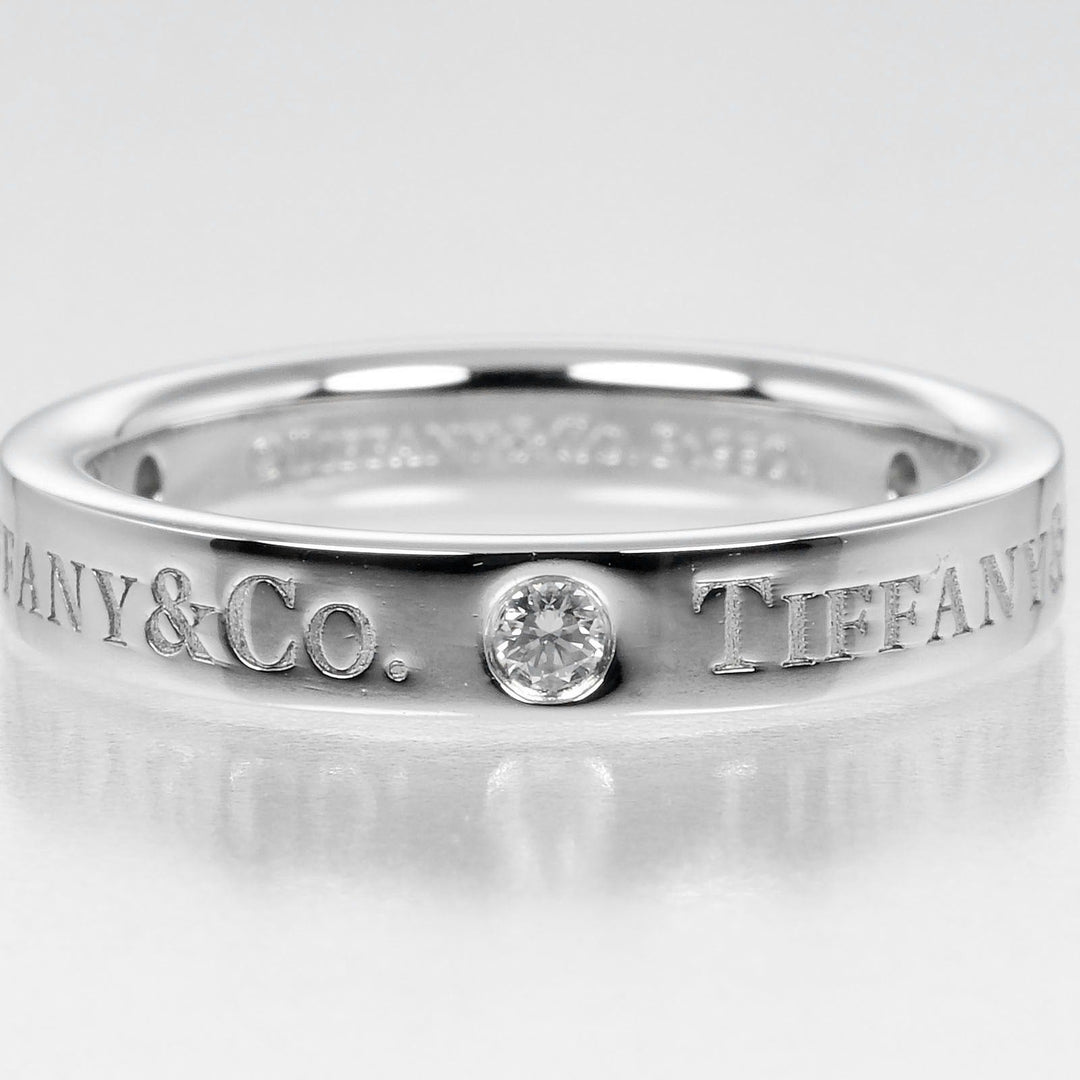 TIFFANY&Co. Ring Pt950Platinum, 3P Diamond Silver Flat band Women Used Authentic