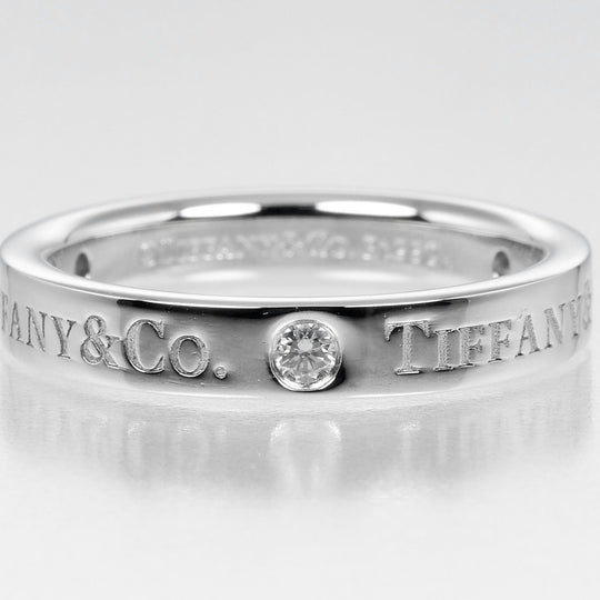 TIFFANY&Co. Ring Pt950Platinum, 3P Diamond Silver Flat band Women Used Authentic