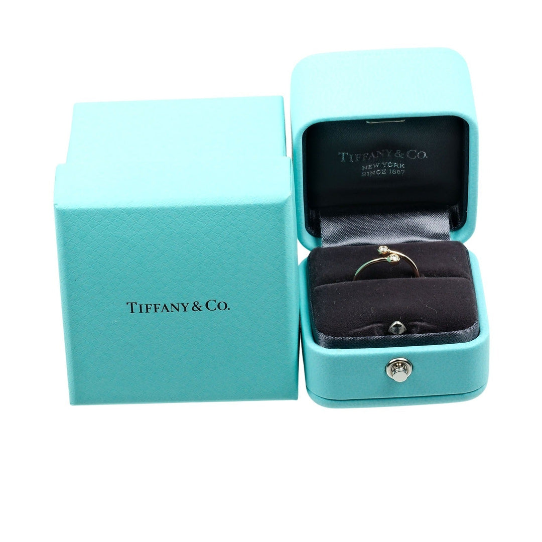 TIFFANY&Co. Ring K18 pink gold, 2P diamond gold hoop Women Used Authentic