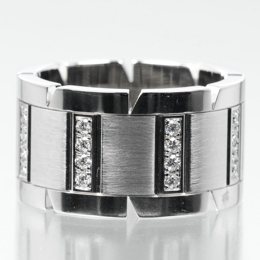 CARTIER Ring K18 White Gold, Diamond Silver Tank Franaise Women 51 Used Authentic