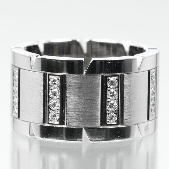 CARTIER Ring K18 White Gold, Diamond Silver Tank Franaise Women 51 Used Authentic