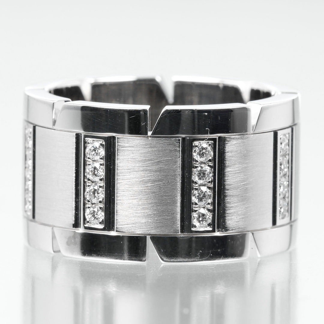 CARTIER Ring K18 White Gold, Diamond Silver Tank Franaise Women 51 Used Authentic