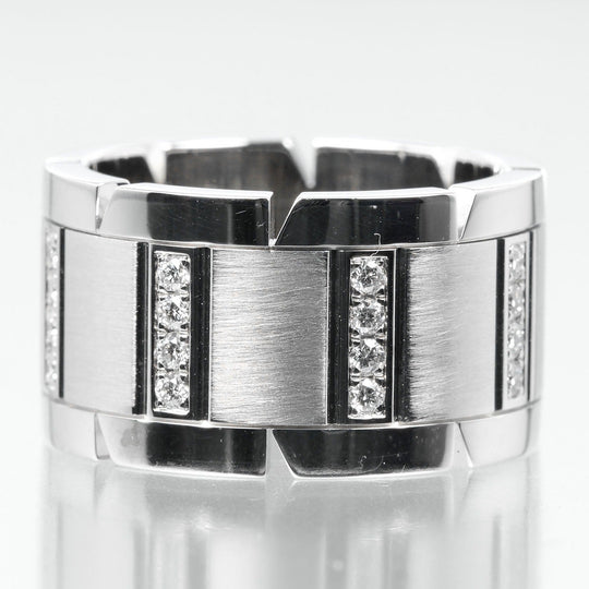 CARTIER Ring K18 White Gold, Diamond Silver Tank Franaise Women 51 Used Authentic