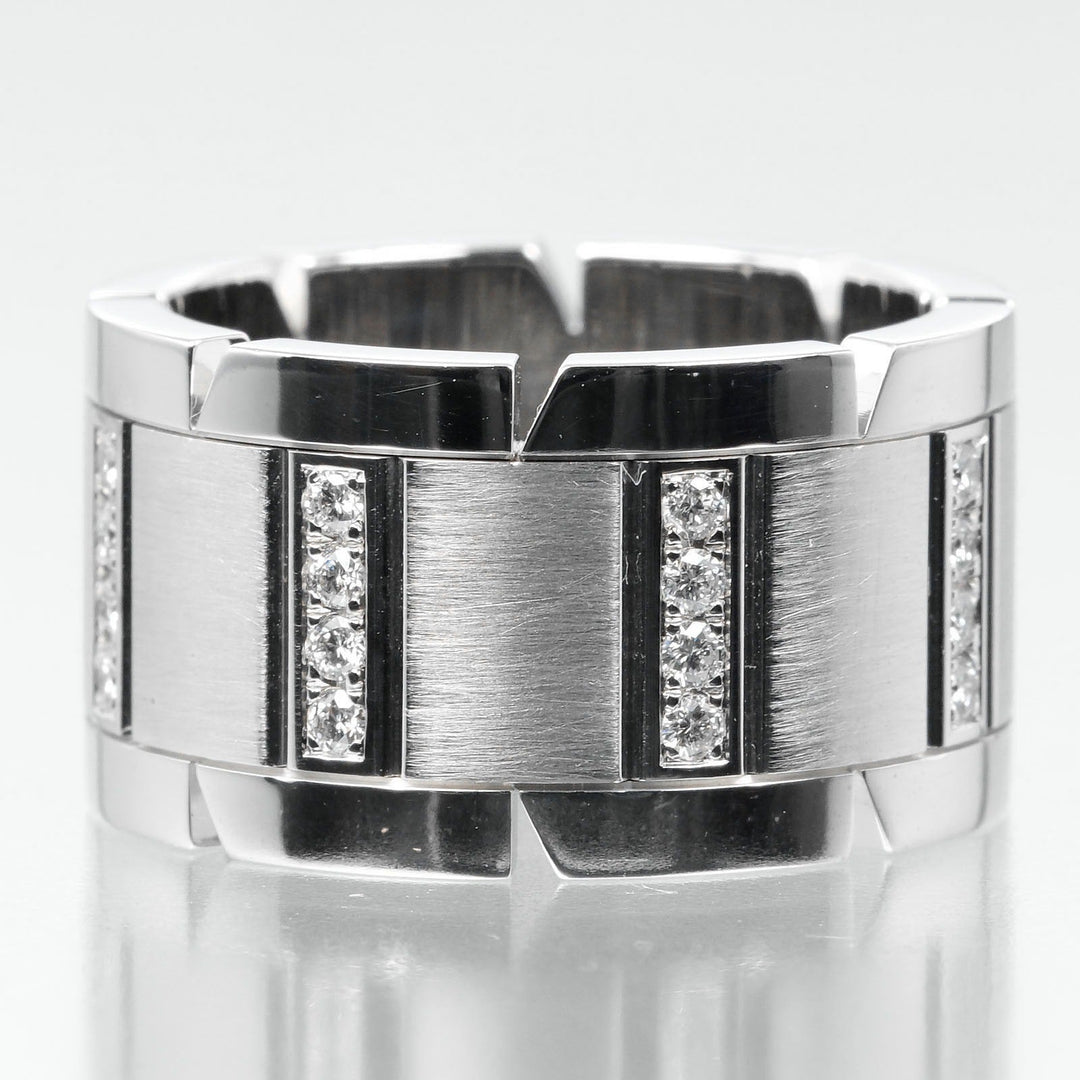 CARTIER Ring K18 White Gold, Diamond Silver Tank Franaise Women 51 Used Authentic