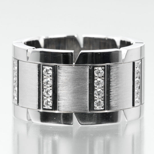 CARTIER Ring K18 White Gold, Diamond Silver Tank Franaise Women 51 Used Authentic
