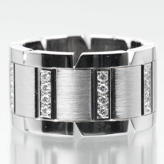 CARTIER Ring K18 White Gold, Diamond Silver Tank Franaise Women 51 Used Authentic