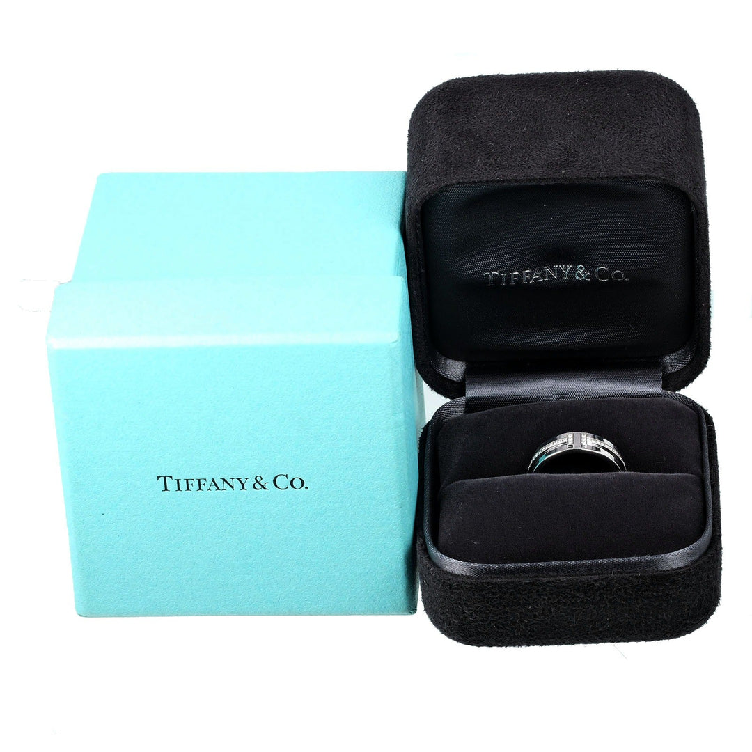 TIFFANY&Co. Ring K18 White Gold, Diamond Silver T TWO wide Women Used Authentic