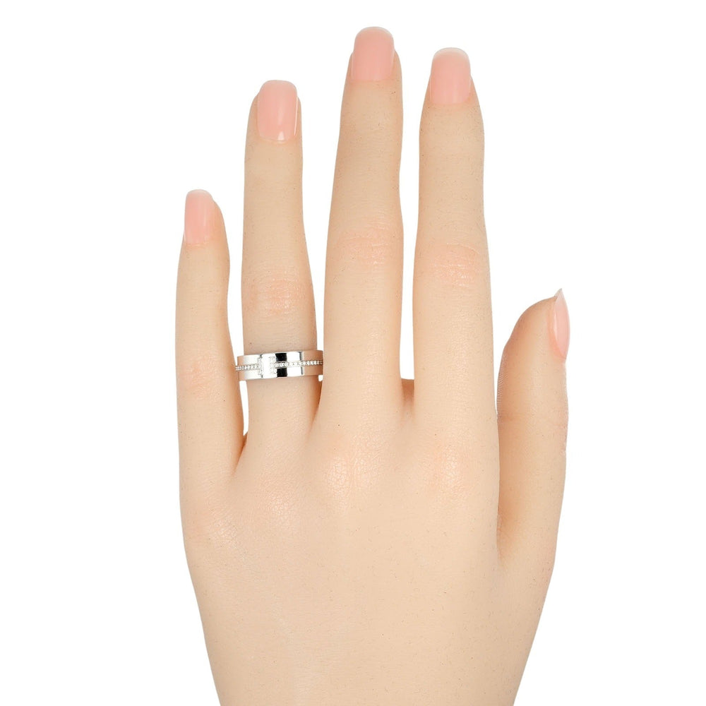TIFFANY&Co. Ring K18 White Gold, Diamond Silver T TWO wide Women Used Authentic