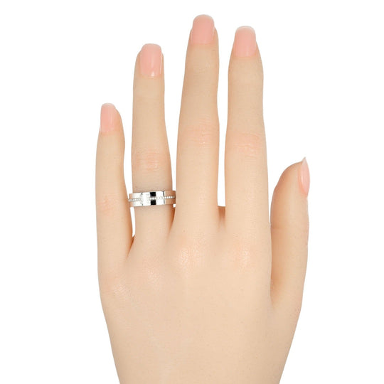 TIFFANY&Co. Ring K18 White Gold, Diamond Silver T TWO wide Women Used Authentic
