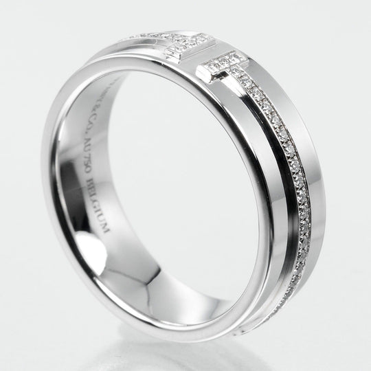 TIFFANY&Co. Ring K18 White Gold, Diamond Silver T TWO wide Women Used Authentic