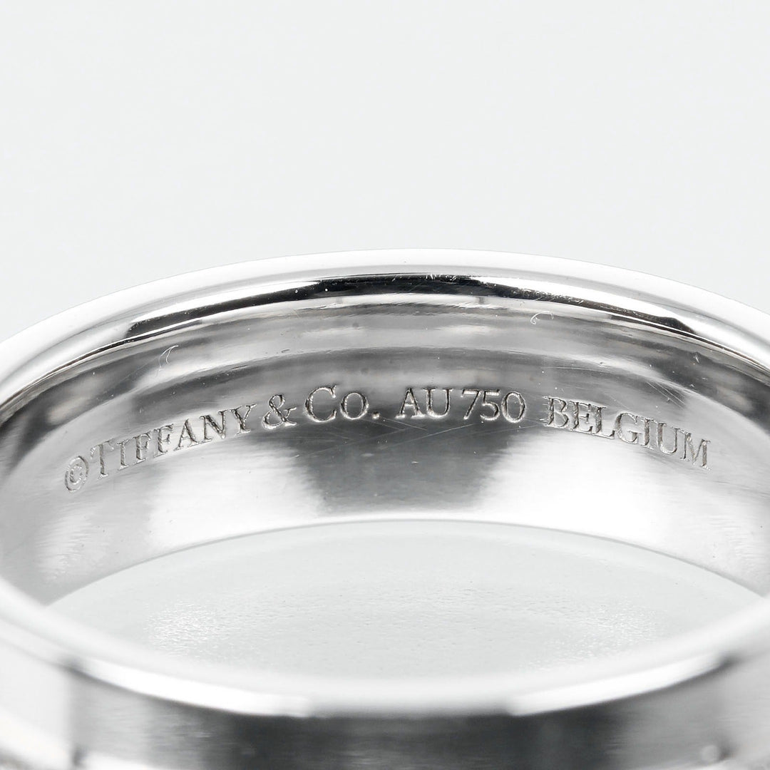 TIFFANY&Co. Ring K18 White Gold, Diamond Silver T TWO wide Women Used Authentic