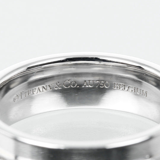 TIFFANY&Co. Ring K18 White Gold, Diamond Silver T TWO wide Women Used Authentic