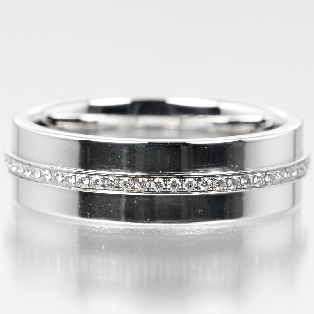 TIFFANY&Co. Ring K18 White Gold, Diamond Silver T TWO wide Women Used Authentic