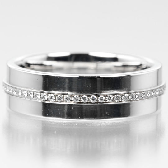 TIFFANY&Co. Ring K18 White Gold, Diamond Silver T TWO wide Women Used Authentic