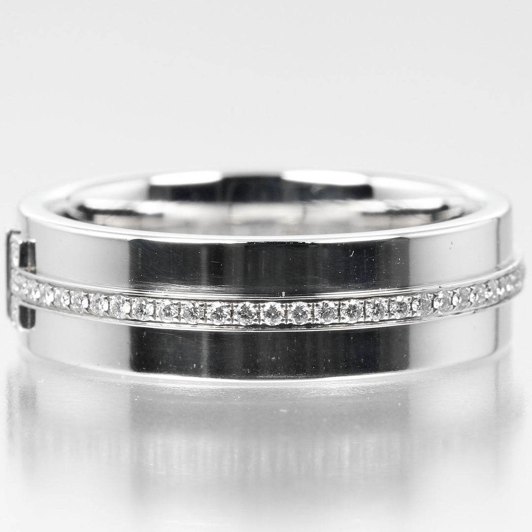 TIFFANY&Co. Ring K18 White Gold, Diamond Silver T TWO wide Women Used Authentic