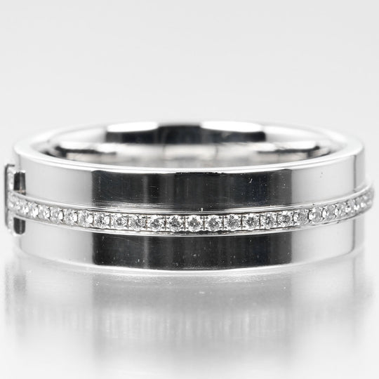 TIFFANY&Co. Ring K18 White Gold, Diamond Silver T TWO wide Women Used Authentic