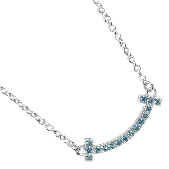 TIFFANY&Co. Necklace K18 White Gold, Blue Topaz Silver T Smile Mini Women Used Authentic