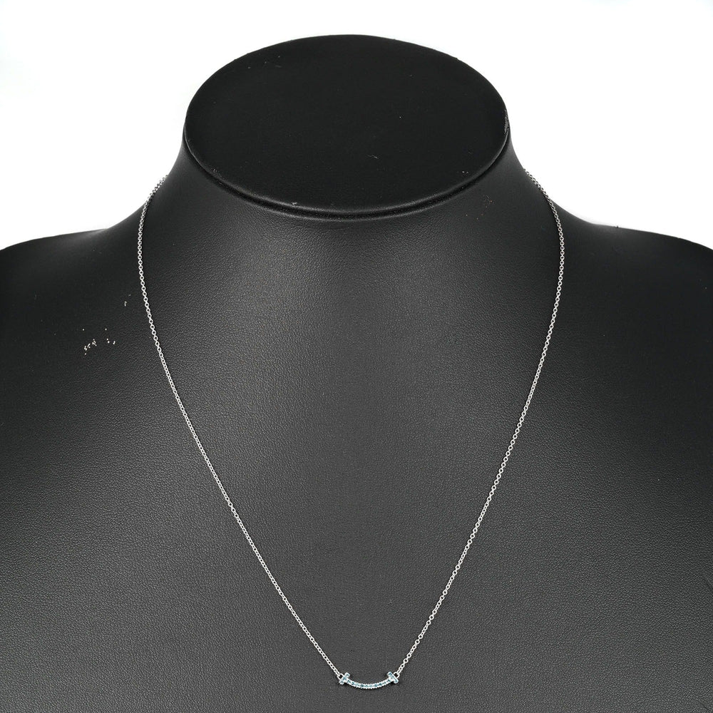 TIFFANY&Co. Necklace K18 White Gold, Blue Topaz Silver T Smile Mini Women Used Authentic
