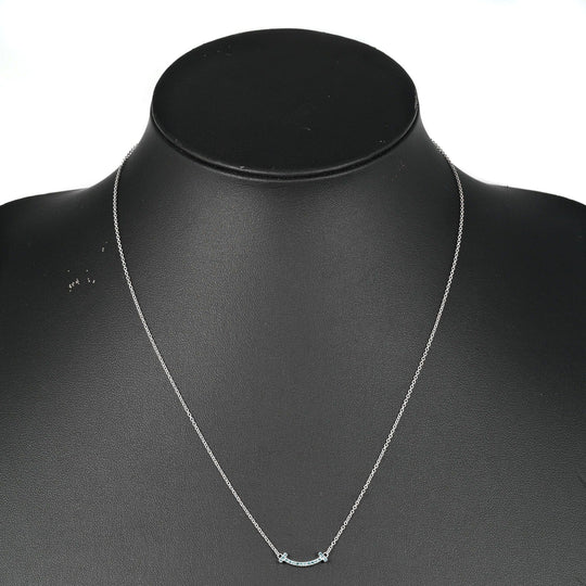 TIFFANY&Co. Necklace K18 White Gold, Blue Topaz Silver T Smile Mini Women Used Authentic
