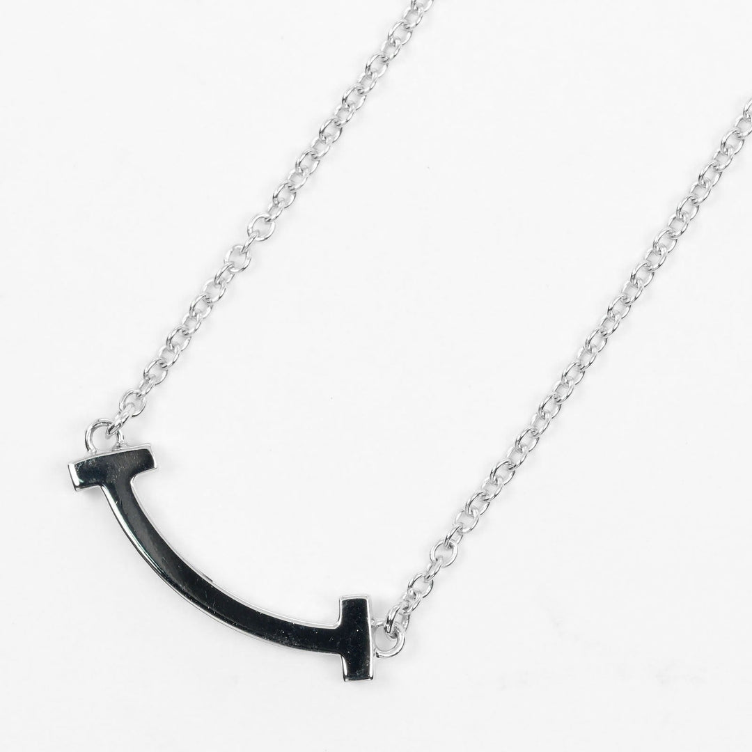 TIFFANY&Co. Necklace K18 White Gold, Blue Topaz Silver T Smile Mini Women Used Authentic