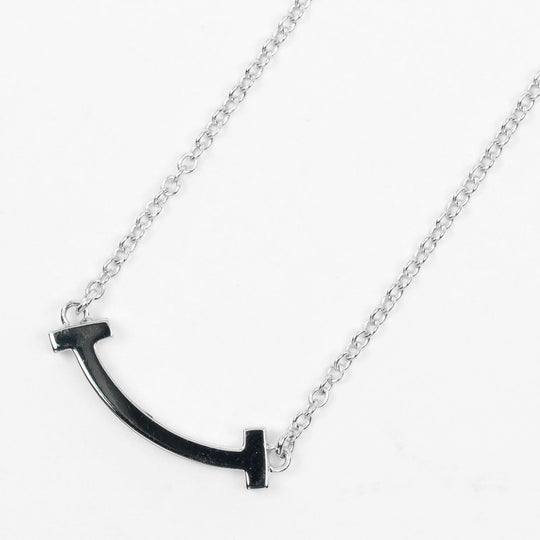 TIFFANY&Co. Necklace K18 White Gold, Blue Topaz Silver T Smile Mini Women Used Authentic