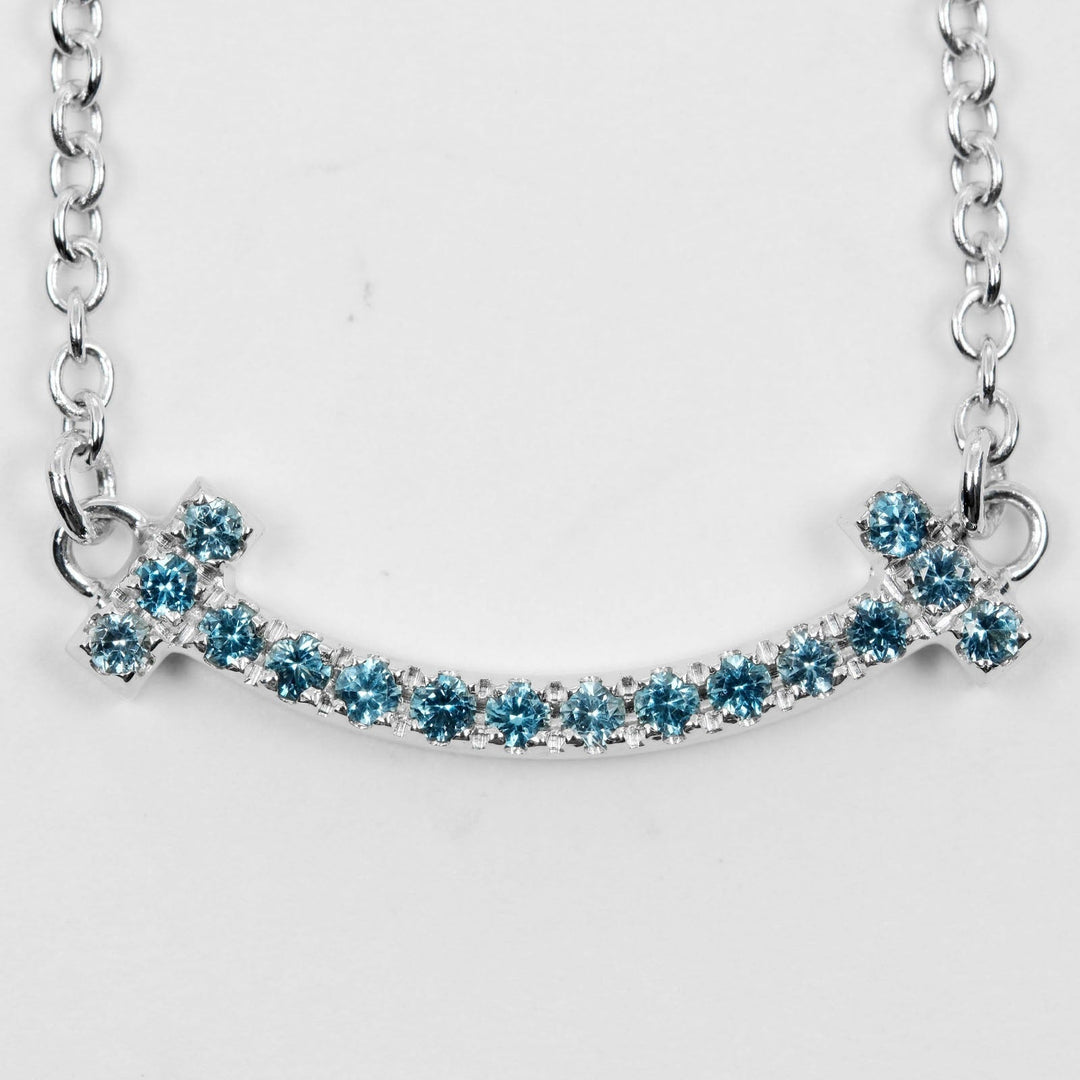 TIFFANY&Co. Necklace K18 White Gold, Blue Topaz Silver T Smile Mini Women Used Authentic