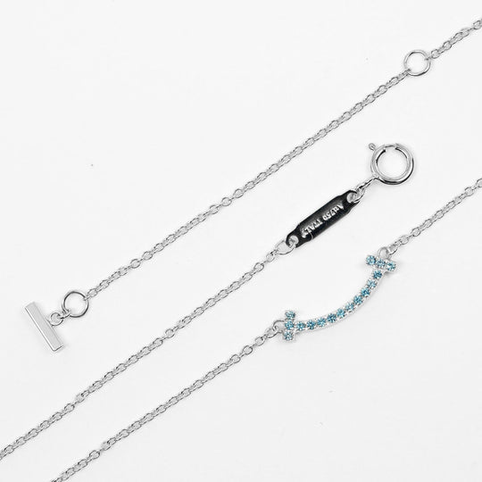 TIFFANY&Co. Necklace K18 White Gold, Blue Topaz Silver T Smile Mini Women Used Authentic