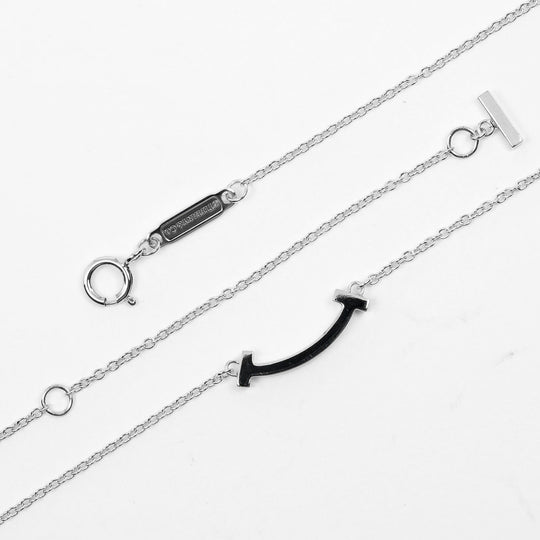 TIFFANY&Co. Necklace K18 White Gold, Blue Topaz Silver T Smile Mini Women Used Authentic