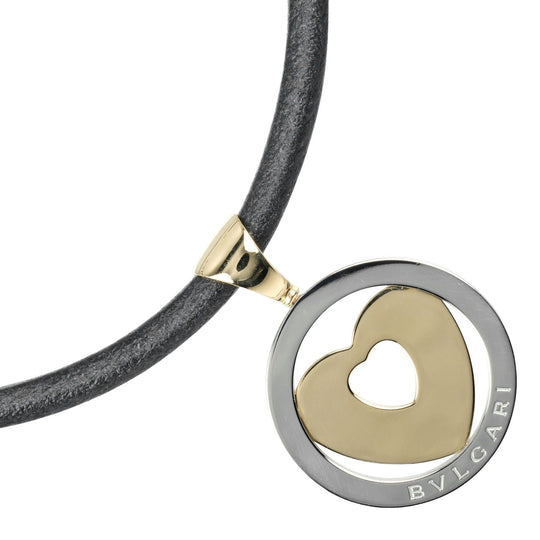 BVLGARI Necklace K18 Yellow Gold, Stainless Steel Silver Tond Heart Women Used Authentic