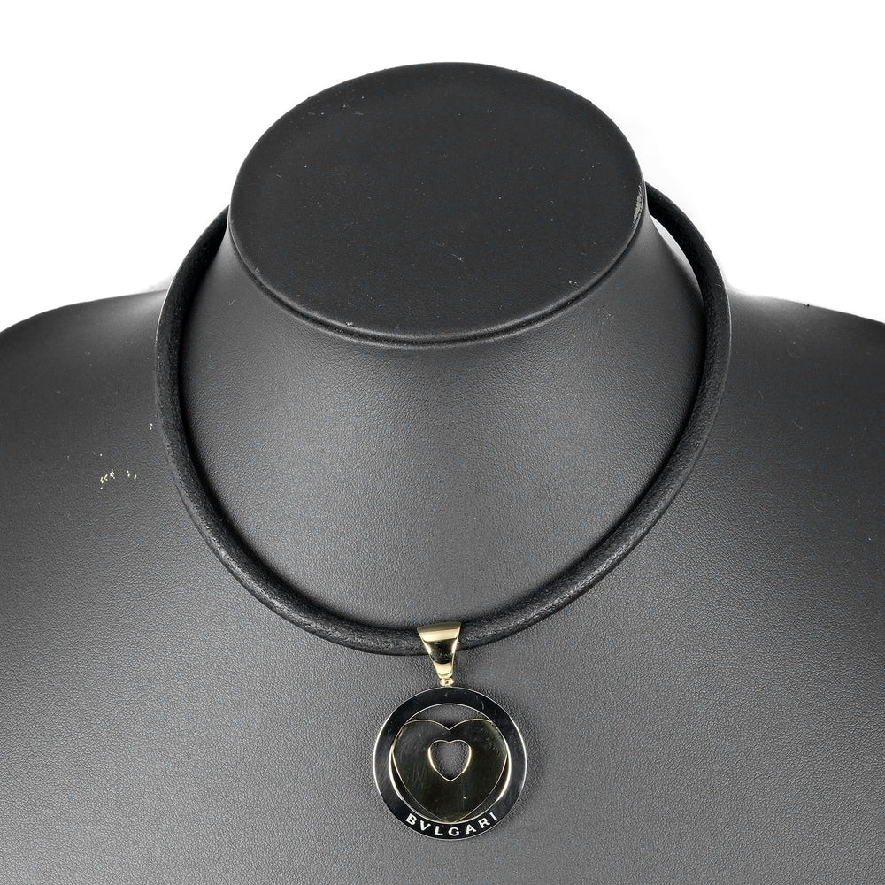 BVLGARI Necklace K18 Yellow Gold, Stainless Steel Silver Tond Heart Women Used Authentic