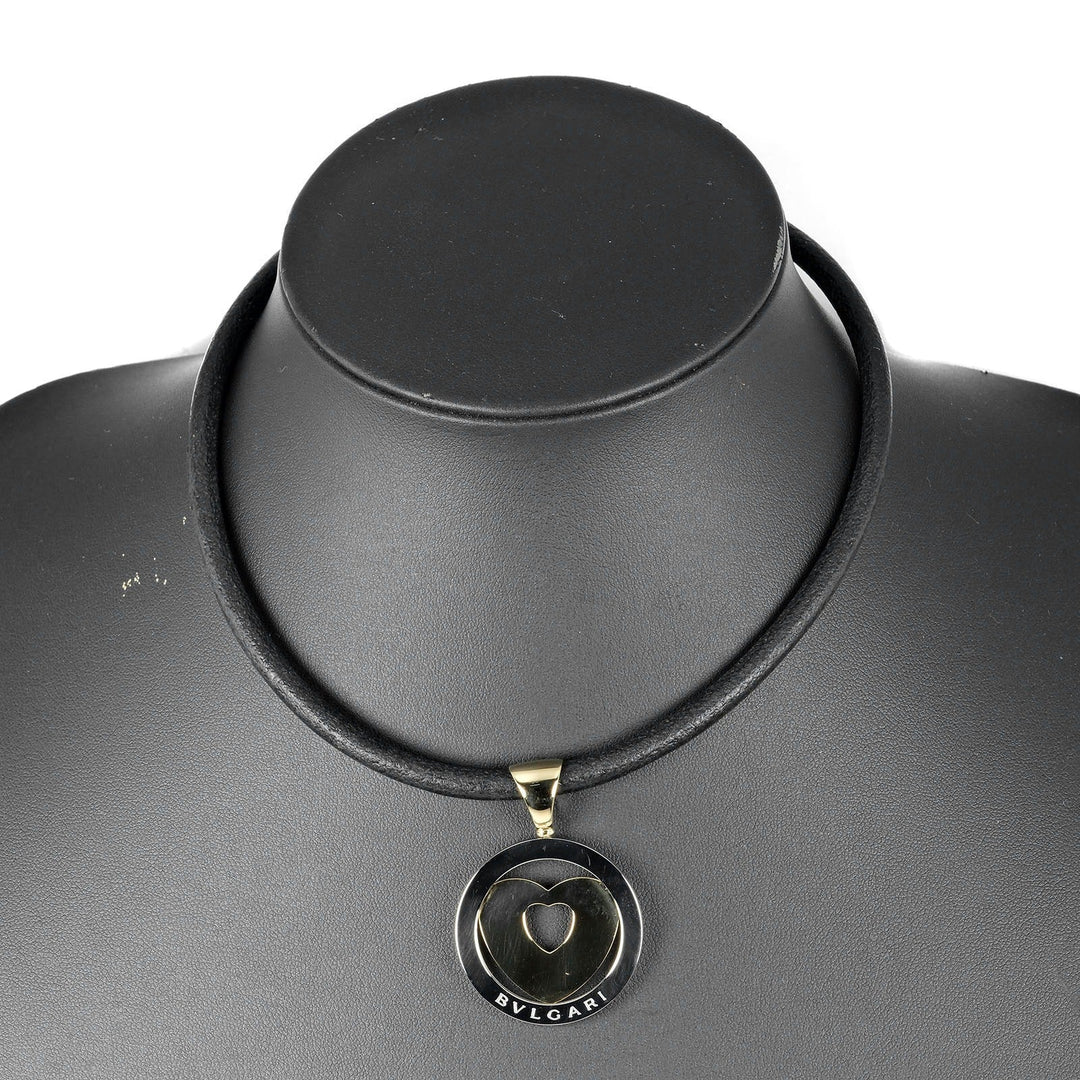 BVLGARI Necklace K18 Yellow Gold, Stainless Steel Silver Tond Heart Women Used Authentic