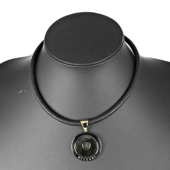 BVLGARI Necklace K18 Yellow Gold, Stainless Steel Silver Tond Heart Women Used Authentic