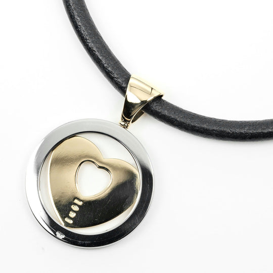 BVLGARI Necklace K18 Yellow Gold, Stainless Steel Silver Tond Heart Women Used Authentic