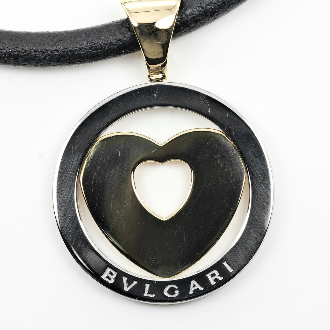BVLGARI Necklace K18 Yellow Gold, Stainless Steel Silver Tond Heart Women Used Authentic