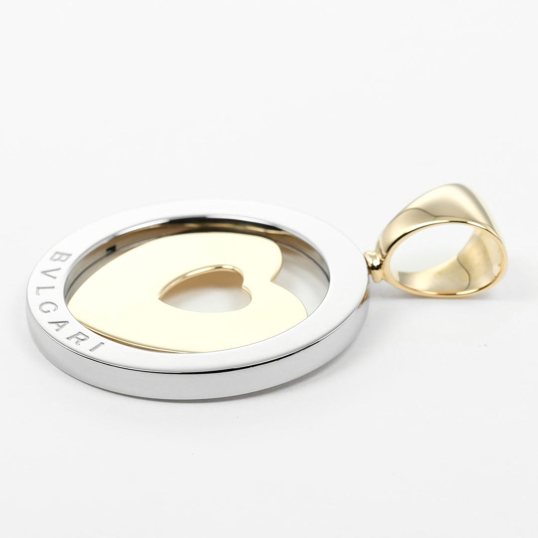 BVLGARI Necklace K18 Yellow Gold, Stainless Steel Silver Tond Heart Women Used Authentic