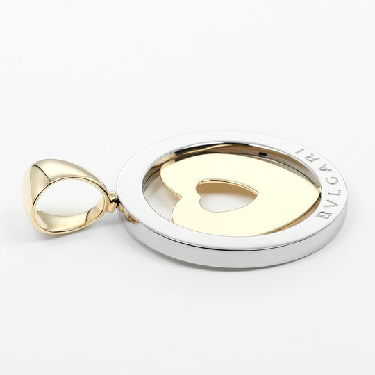 BVLGARI Necklace K18 Yellow Gold, Stainless Steel Silver Tond Heart Women Used Authentic