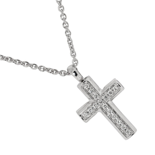 BVLGARI Necklace K18 White Gold, 16P Diamond Silver 9.53g Latin cross Women Used Authentic