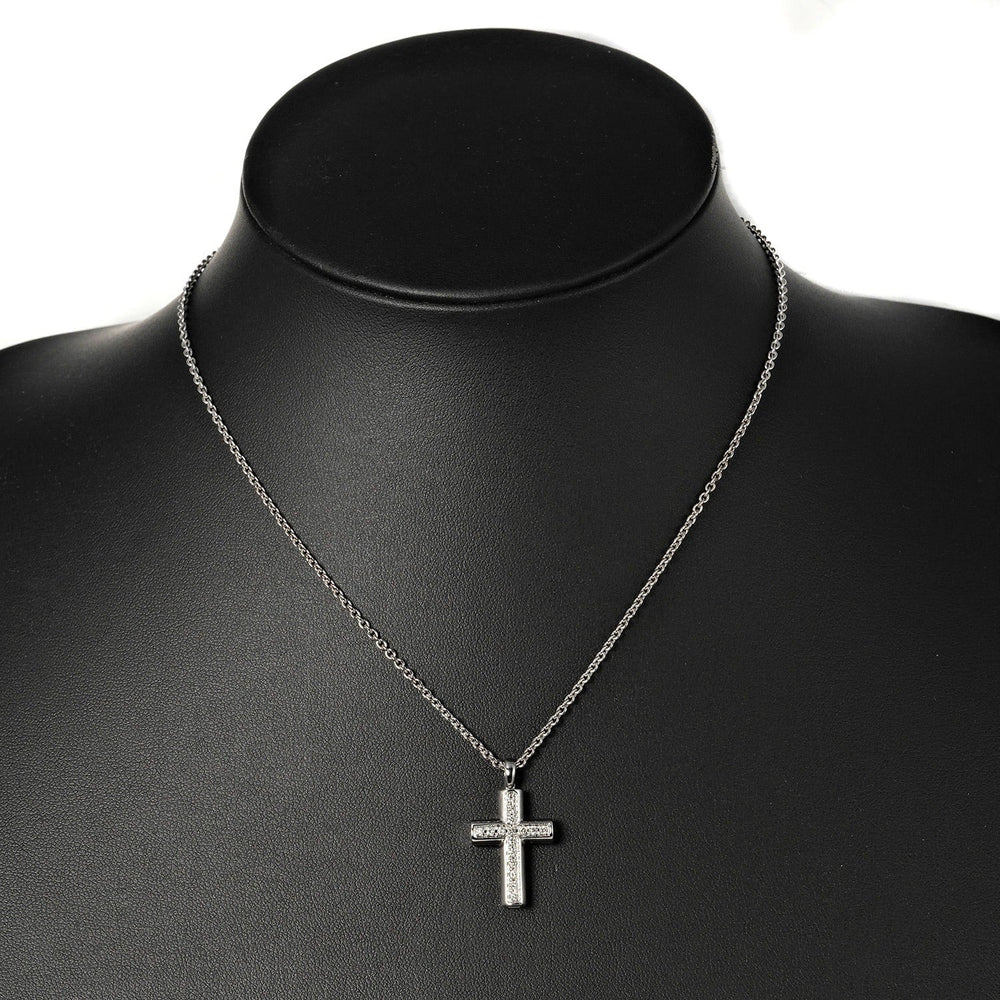 BVLGARI Necklace K18 White Gold, 16P Diamond Silver 9.53g Latin cross Women Used Authentic