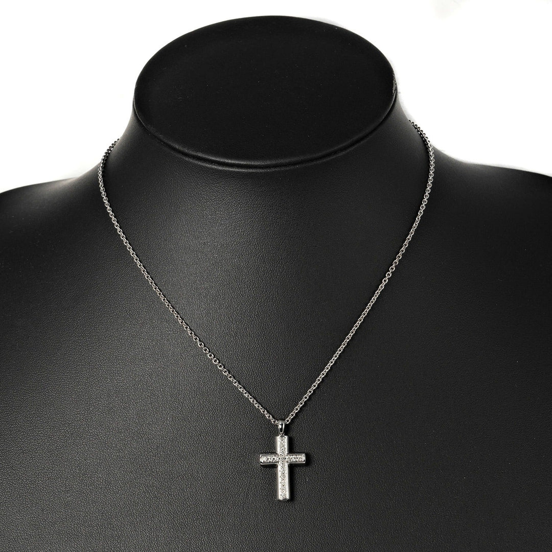 BVLGARI Necklace K18 White Gold, 16P Diamond Silver 9.53g Latin cross Women Used Authentic