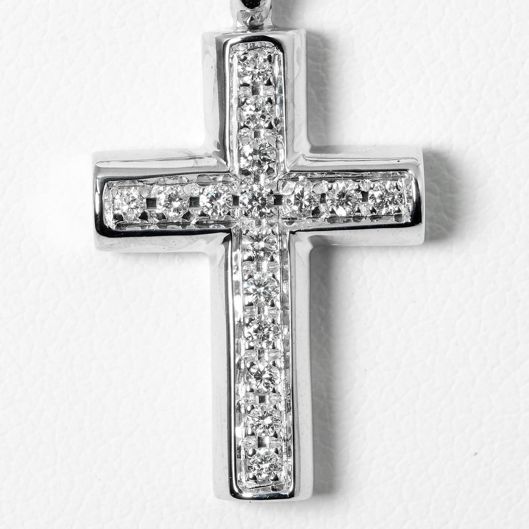 BVLGARI Necklace K18 White Gold, 16P Diamond Silver 9.53g Latin cross Women Used Authentic