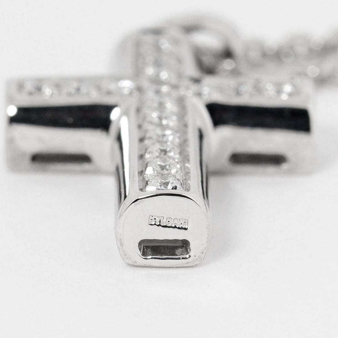 BVLGARI Necklace K18 White Gold, 16P Diamond Silver 9.53g Latin cross Women Used Authentic